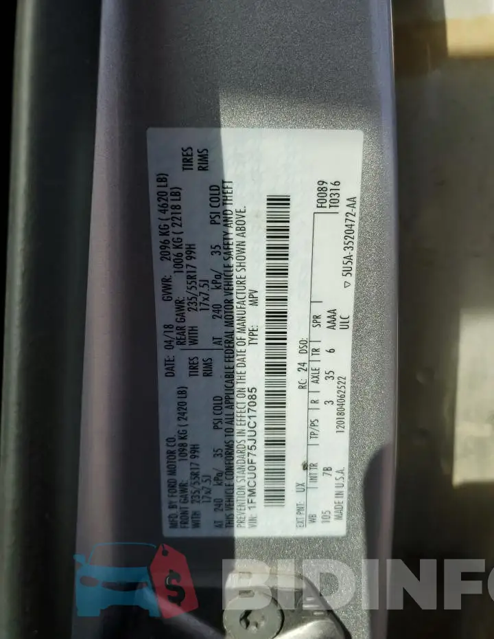 1FMCU0F75JUC17085 Photo# 12