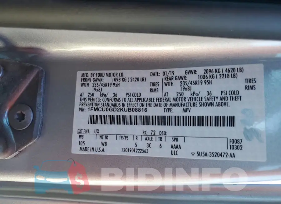 1FMCU0GD2KUB08816 Photo# 13