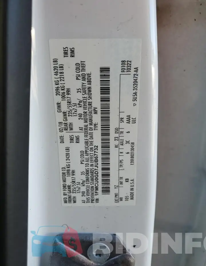 1FMCU0GD7JUB67732 Photo# 13