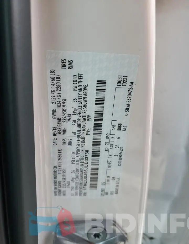 1FMCU0J96JUD33730 Photo# 12