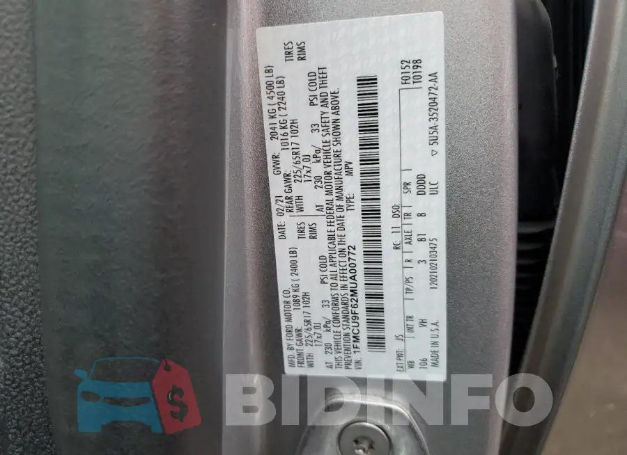1FMCU9F62MUA00772 Photo# 12
