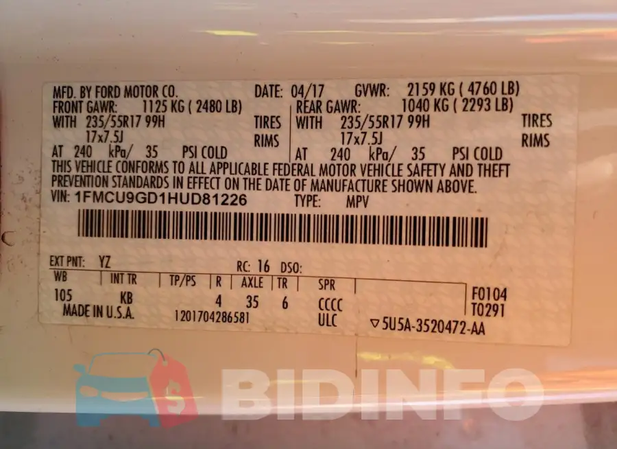 1FMCU9GD1HUD81226 Photo# 13
