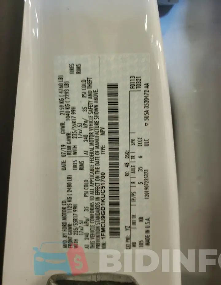 1FMCU9GD1KUC51700 Photo# 14