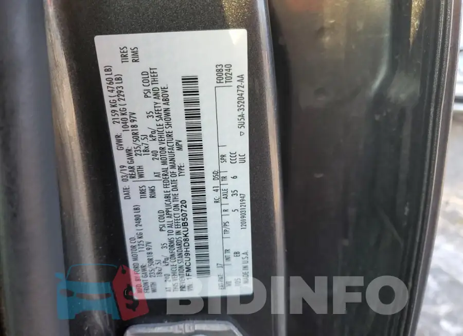 1FMCU9HD8KUB50720 Photo# 12