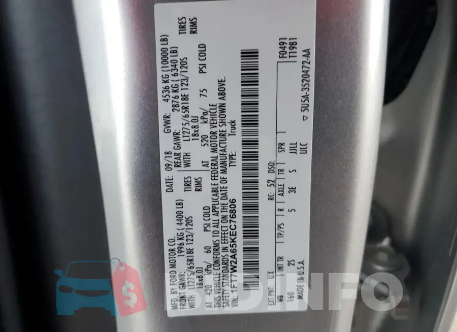 1FT7W2A65KEC76806 Photo# 12
