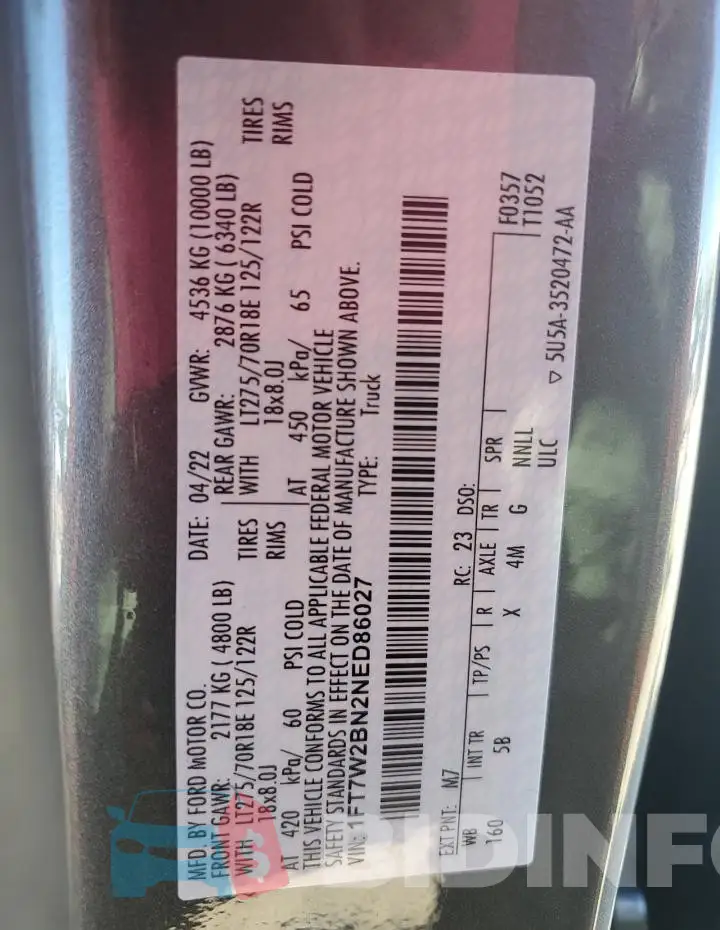 1FT7W2BN2NED86027 Photo# 12