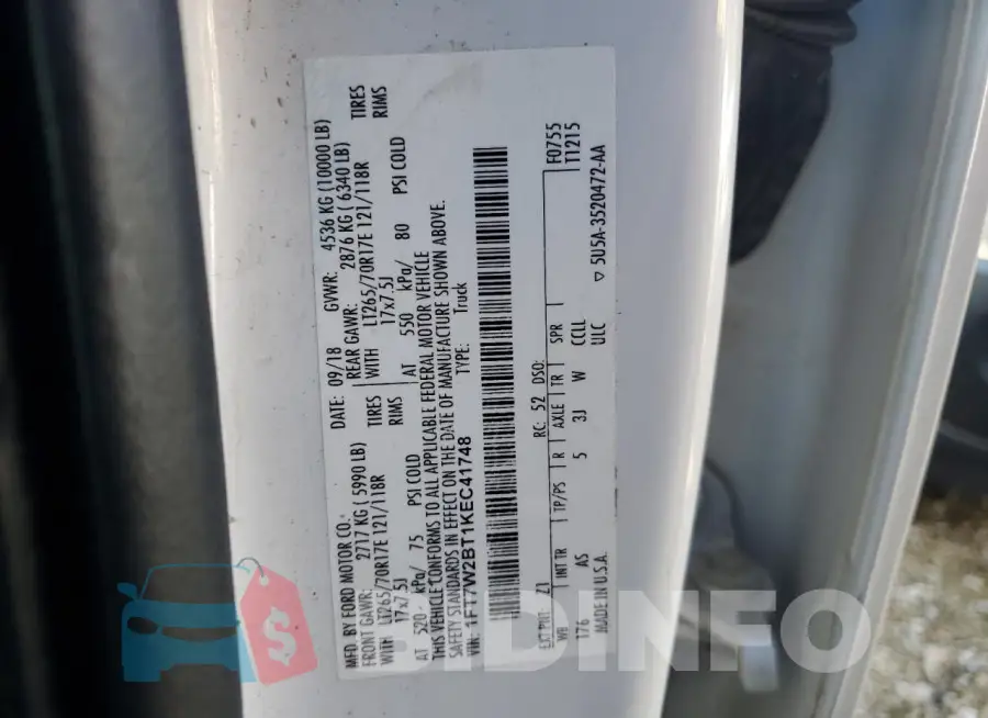 1FT7W2BT1KEC41748 Photo# 12