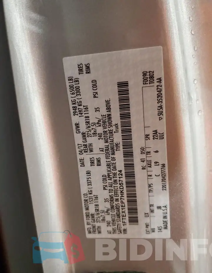 1FTEX1EP7HKD57124 Photo# 12