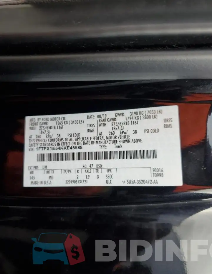 1FTFX1E54KKE45588 Photo# 13