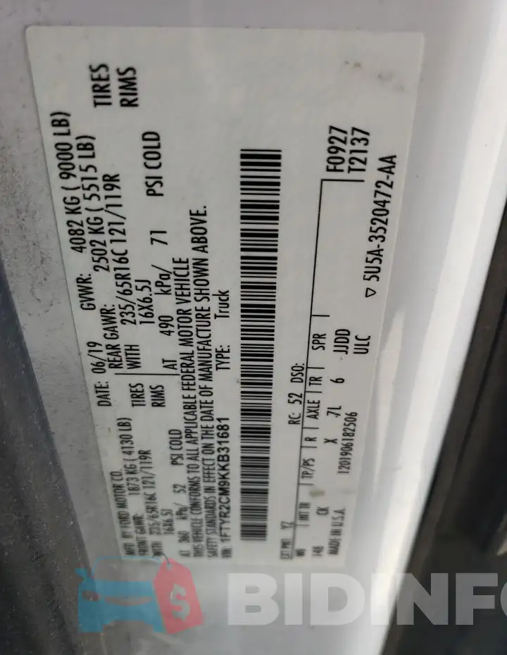 1FTYR2CM9KKB31681 Photo# 13