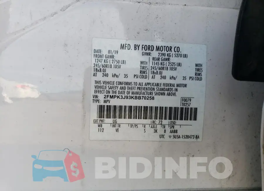 2FMPK3J93KBB70258 Photo# 13