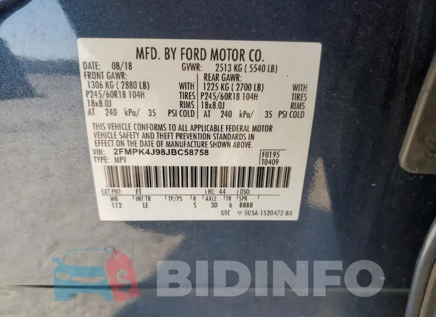 2FMPK4J98JBC58758 Photo# 13