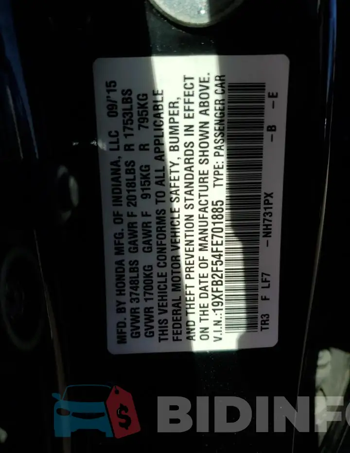 19XFB2F54FE701885 Photo# 12