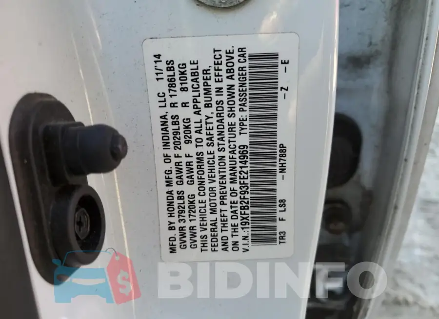 19XFB2F93FE214969 Photo# 13