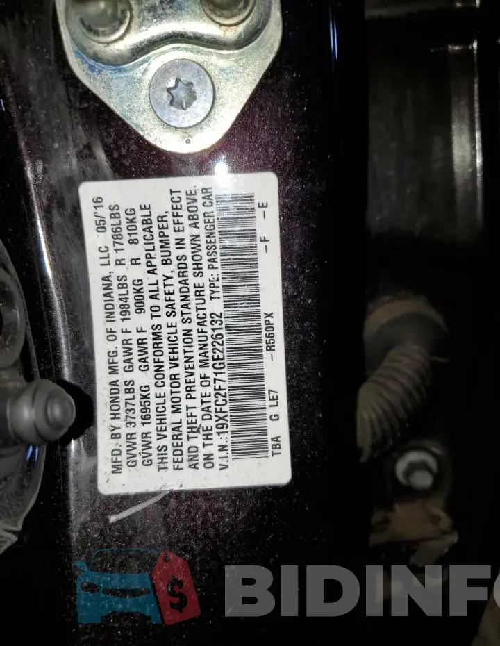 19XFC2F71GE226132 Photo# 12
