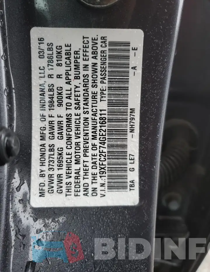 19XFC2F74GE216811 Photo# 13
