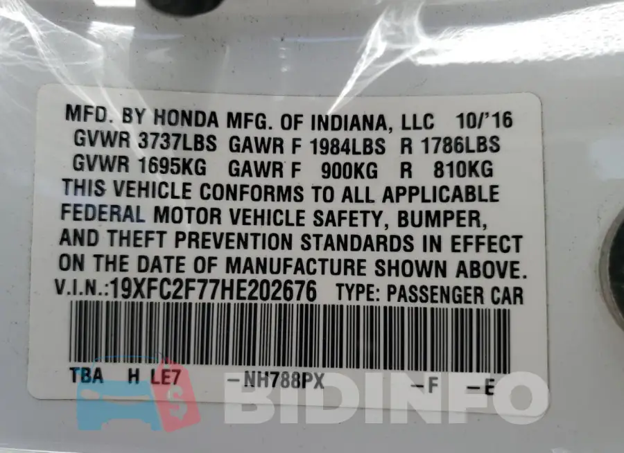 19XFC2F77HE202676 Photo# 12