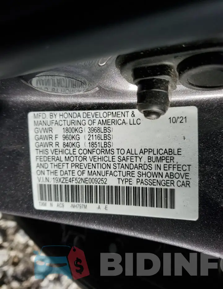 19XZE4F52NE009252 Photo# 13