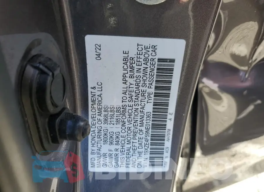 19XZE4F59NE013363 Photo# 12