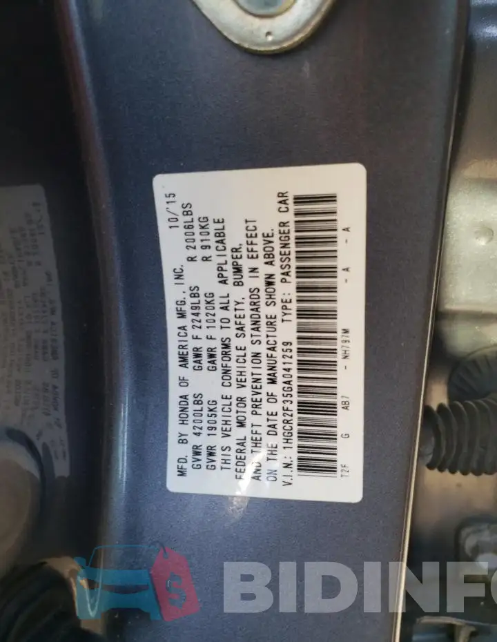 1HGCR2F35GA041259 Photo# 12