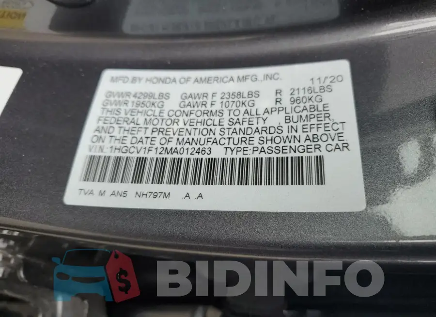 1HGCV1F12MA012463 Photo# 12