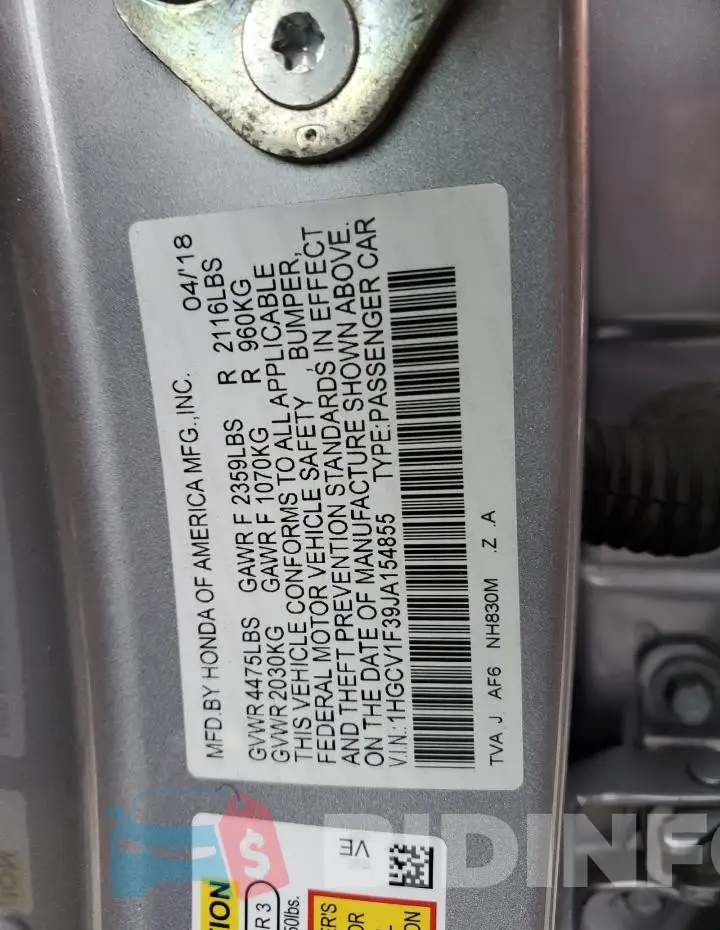 1HGCV1F39JA154855 Photo# 12