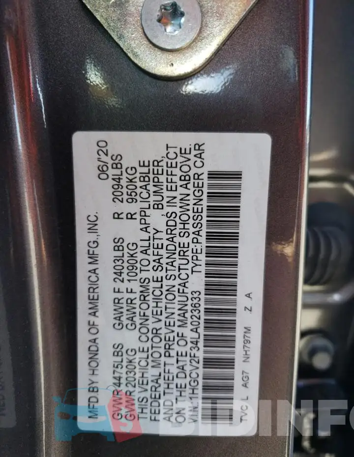 1HGCV2F34LA023633 Photo# 12