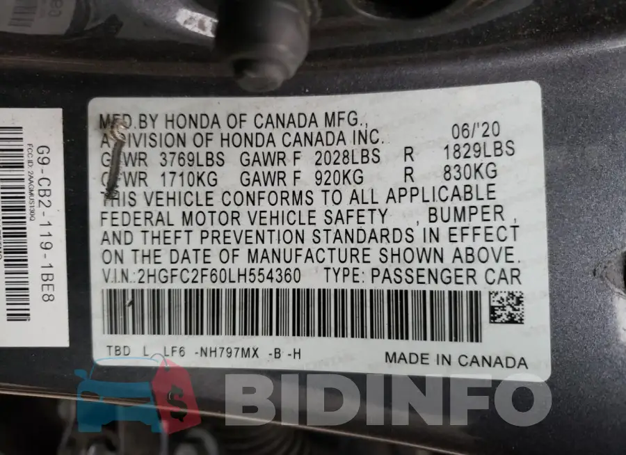 2HGFC2F60LH554360 Photo# 12