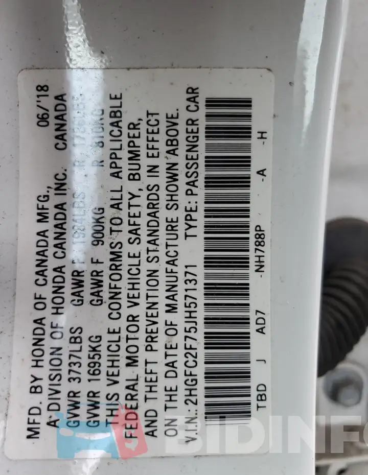 2HGFC2F75JH571371 Photo# 12