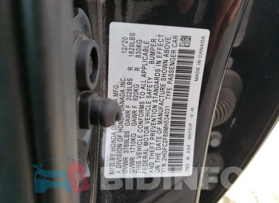 2HGFC2F89MH534031 Photo# 12