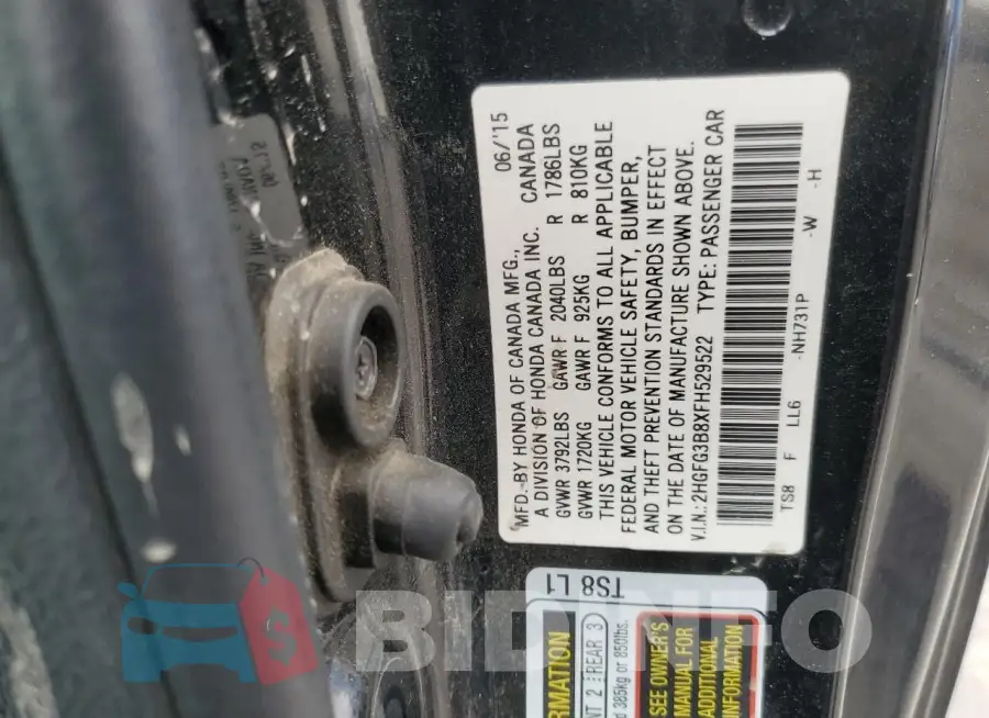 2HGFG3B8XFH529522 Photo# 13