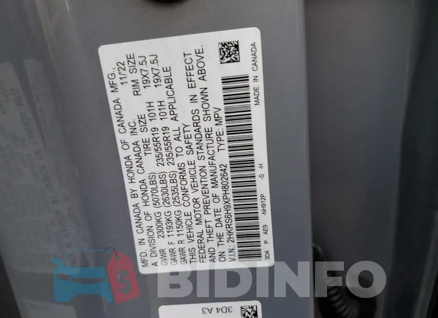 2HKRS6H9XPH802642 Photo# 13