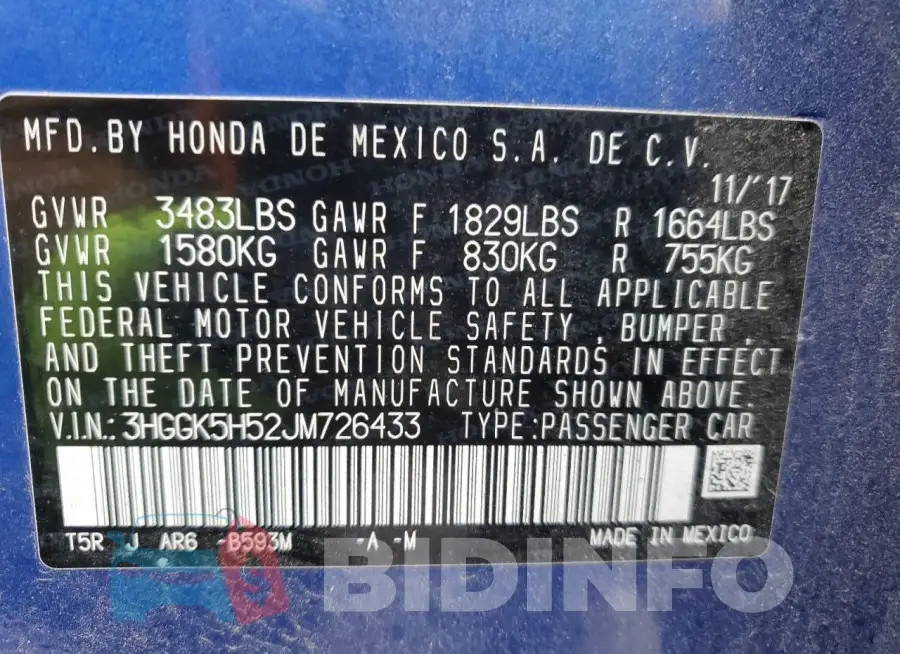 3HGGK5H52JM726433 Photo# 13