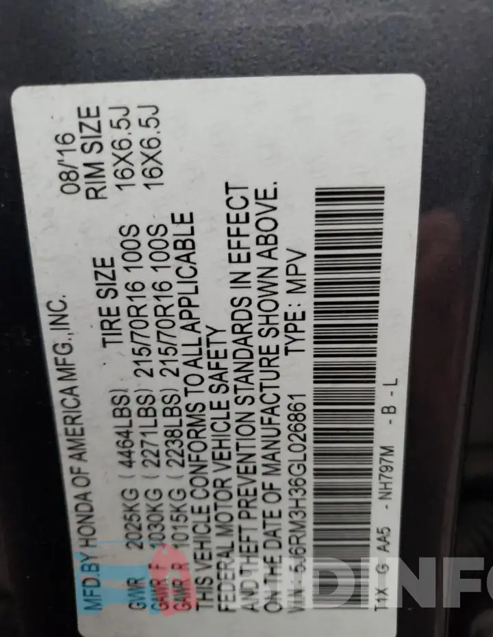 5J6RM3H36GL026861 Photo# 13