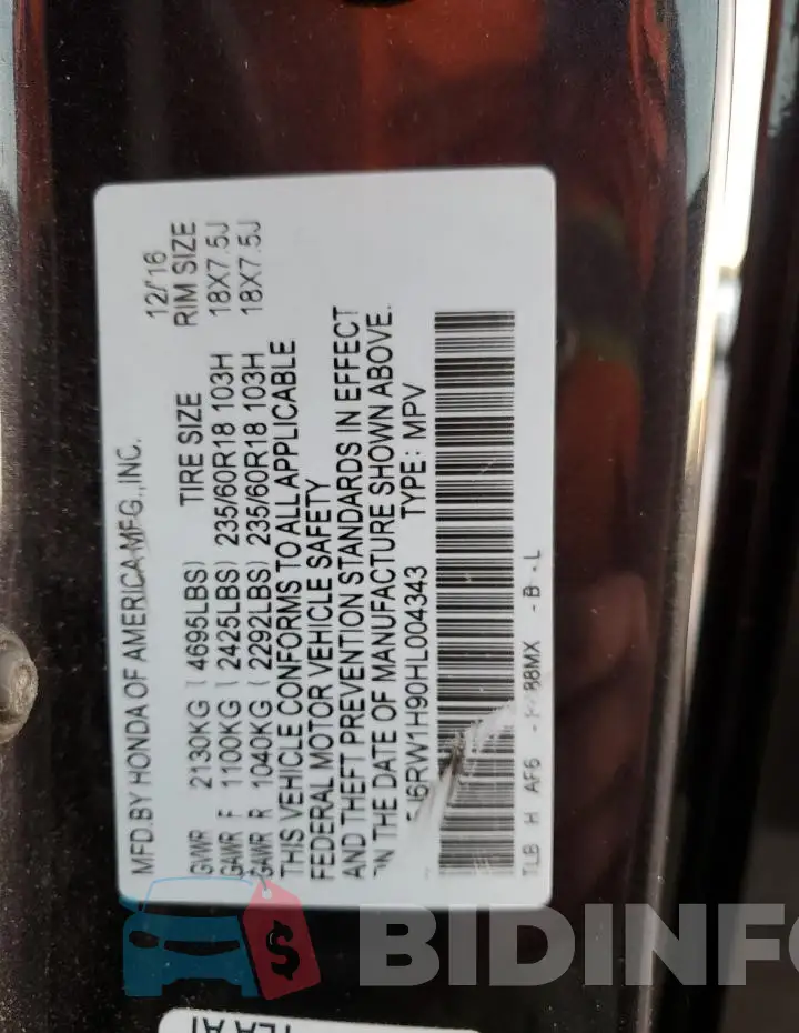 5J6RW1H90HL004343 Photo# 14