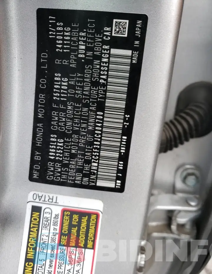 JHMZC5F38JC004700 Photo# 12