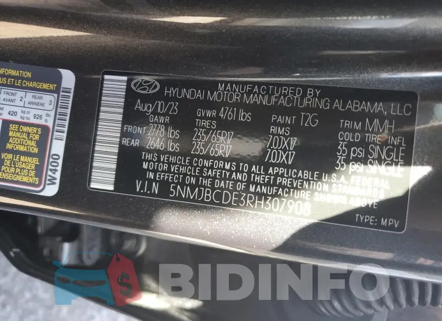 5NMJBCDE3RH307908 Photo# 12