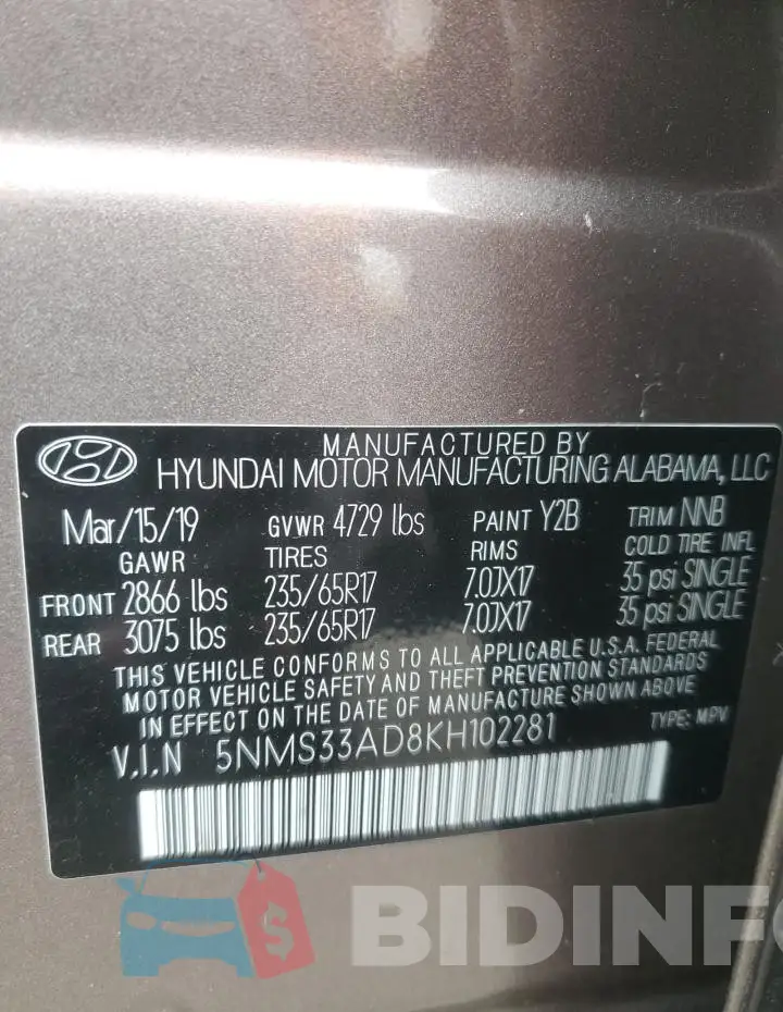 5NMS33AD8KH102281 Photo# 13