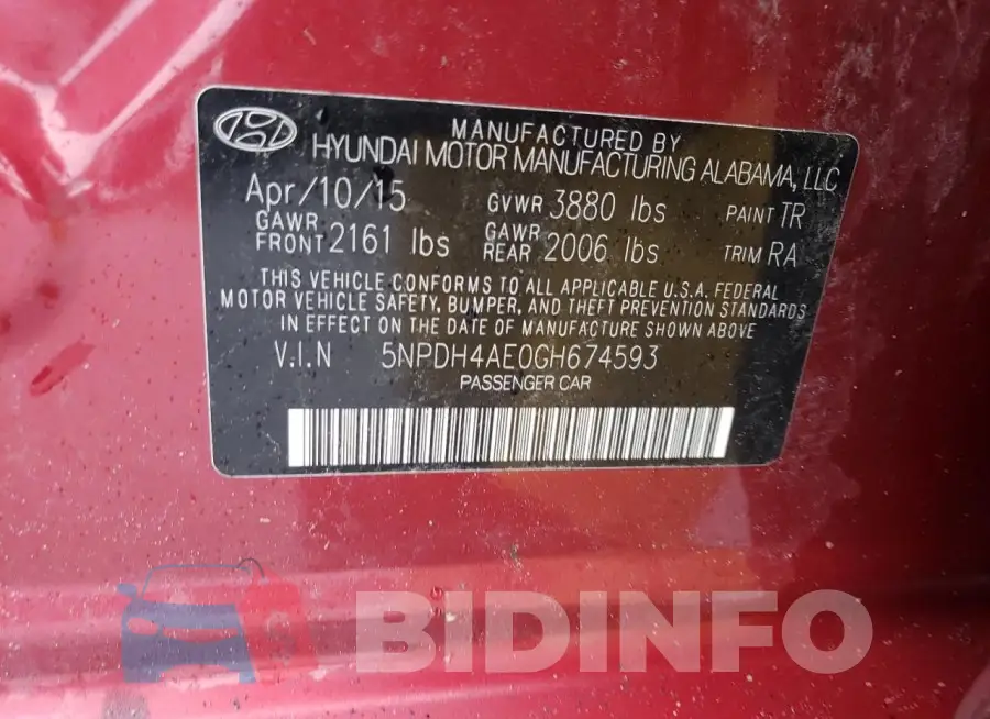 5NPDH4AE0GH674593 Photo# 13