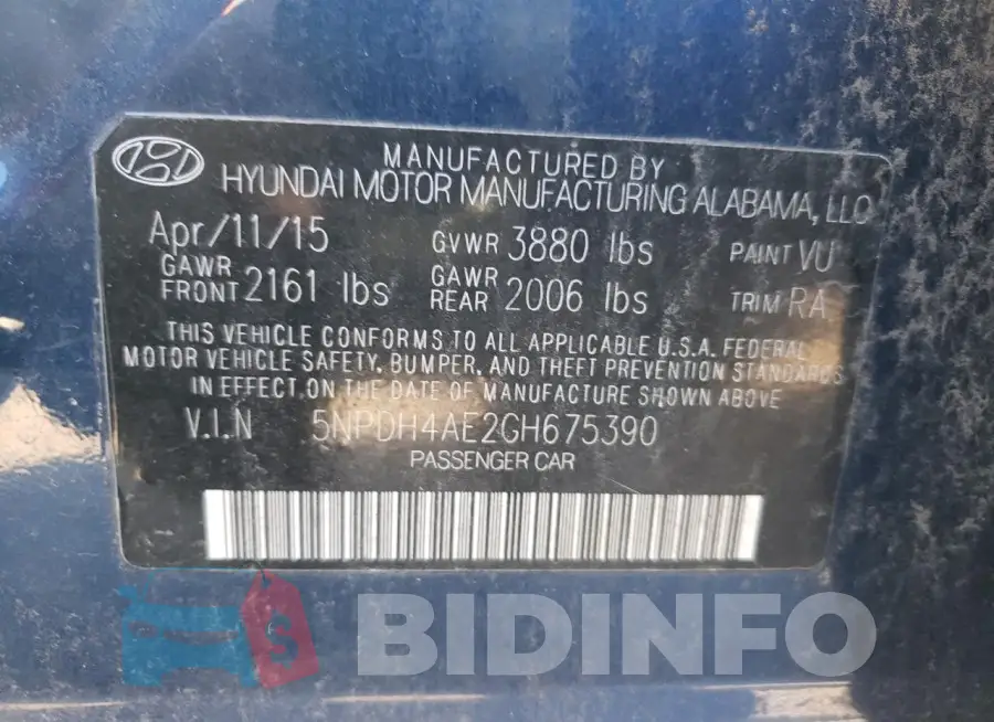 5NPDH4AE2GH675390 Photo# 12