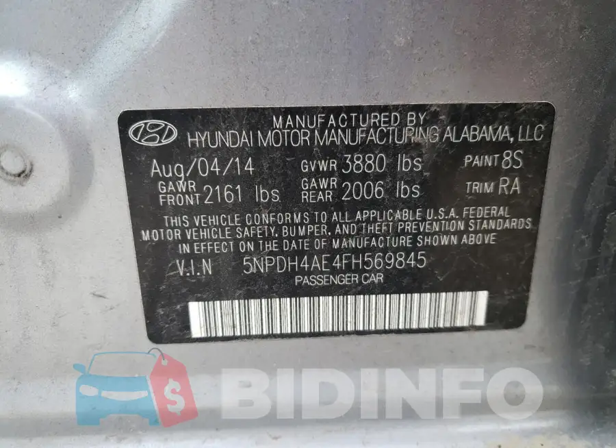 5NPDH4AE4FH569845 Photo# 12