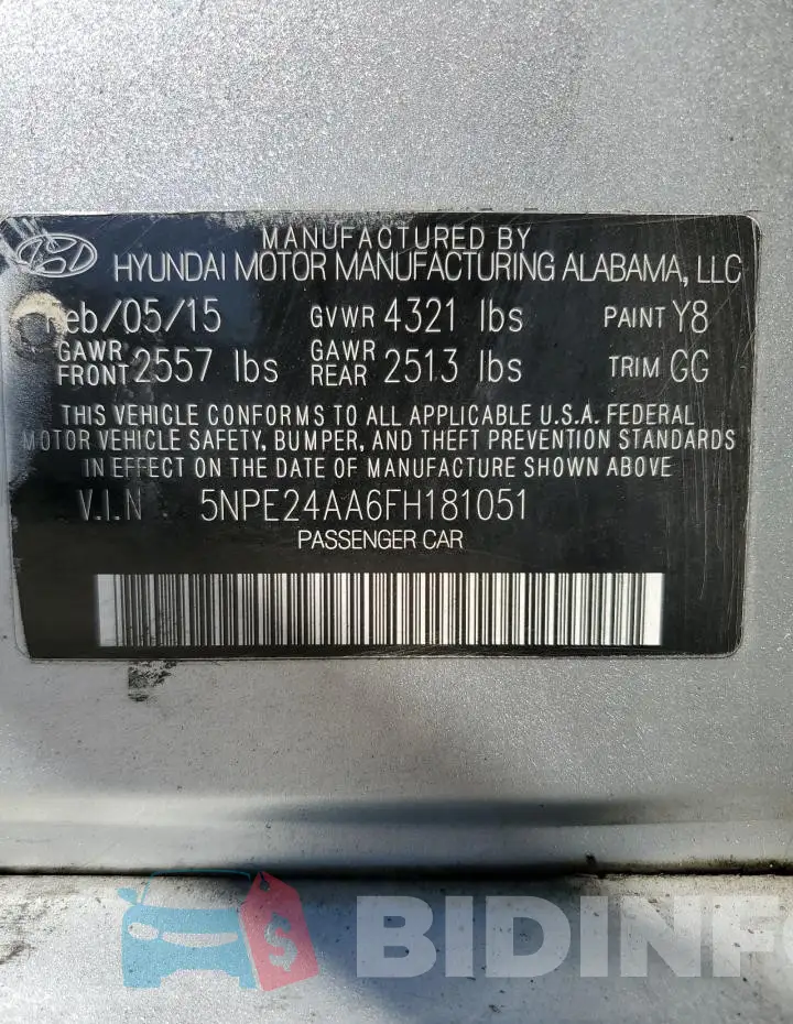 5NPE24AA6FH181051 Photo# 12
