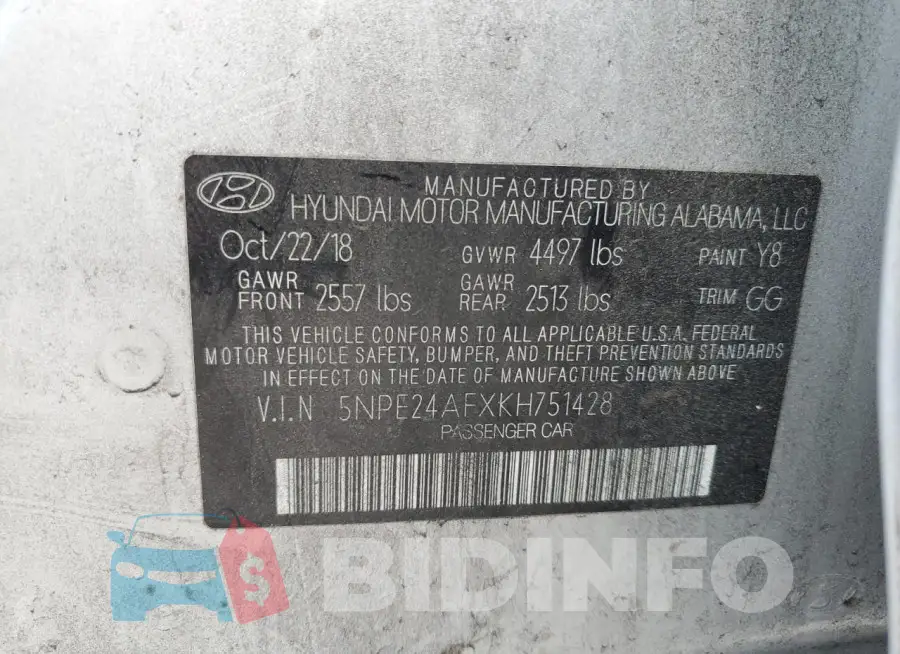 5NPE24AFXKH751428 Photo# 12
