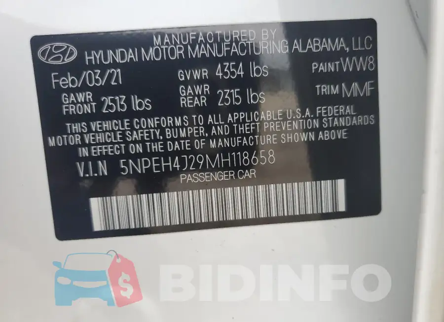 5NPEH4J29MH118658 Photo# 12