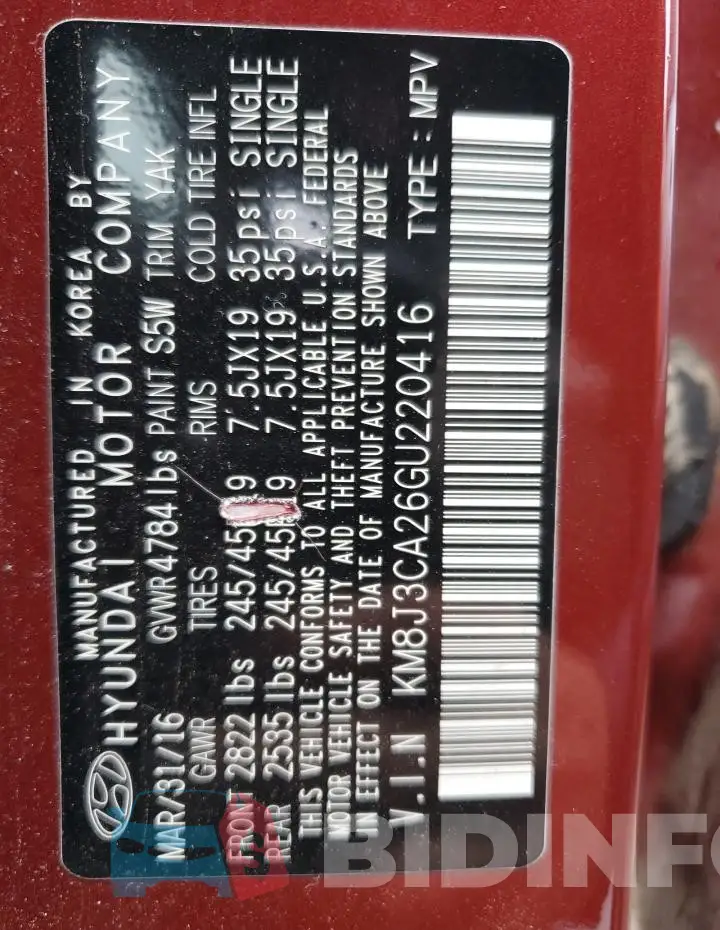 KM8J3CA26GU220416 Photo# 12