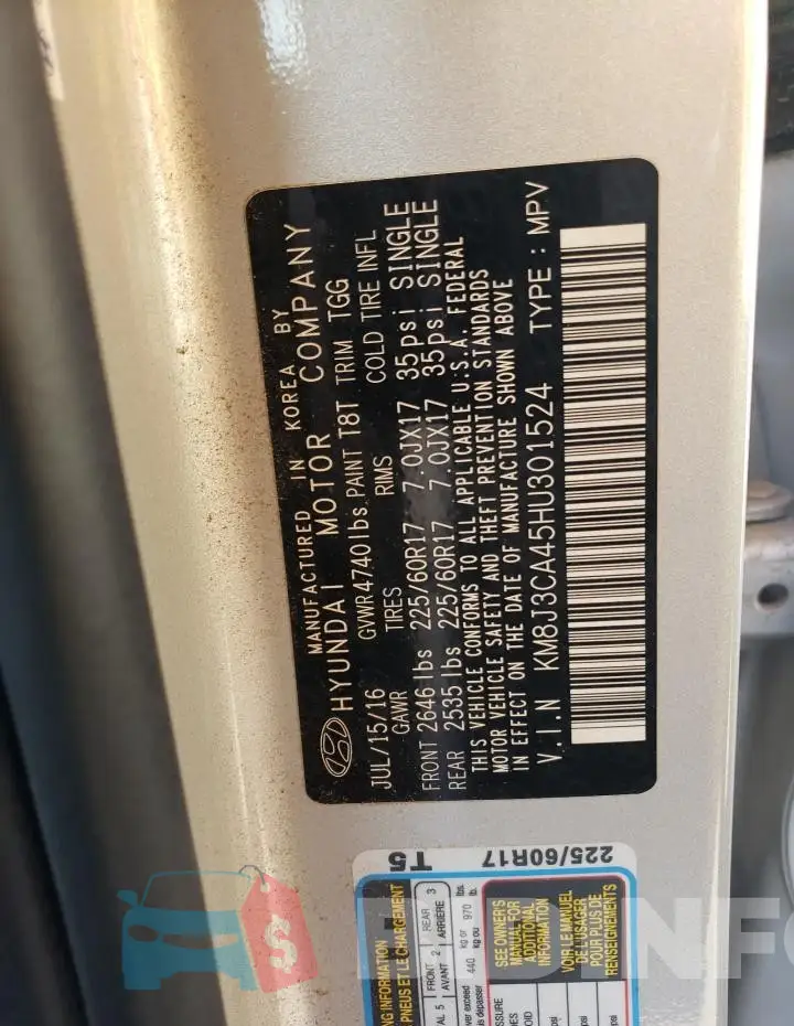 KM8J3CA45HU301524 Photo# 13