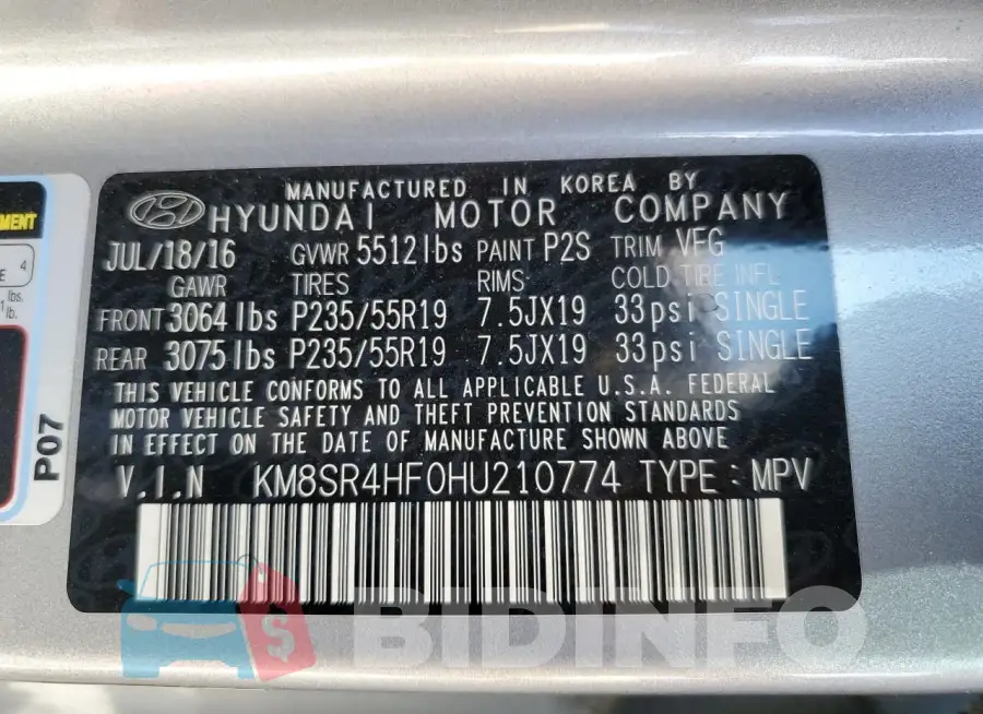KM8SR4HF0HU210774 Photo# 14