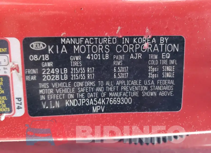 KNDJP3A54K7669300 Photo# 12
