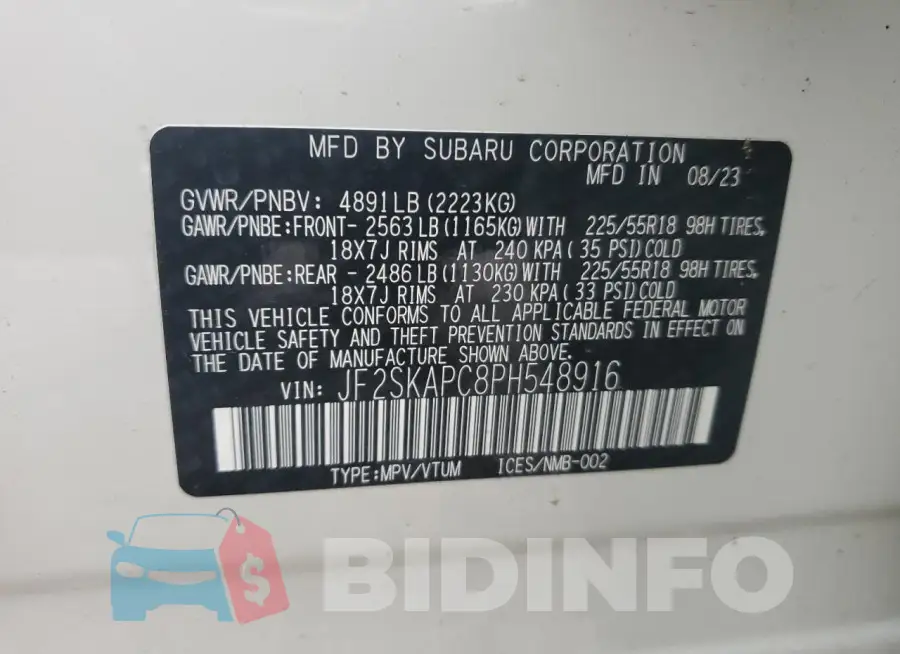 JF2SKAPC8PH548916 Photo# 13