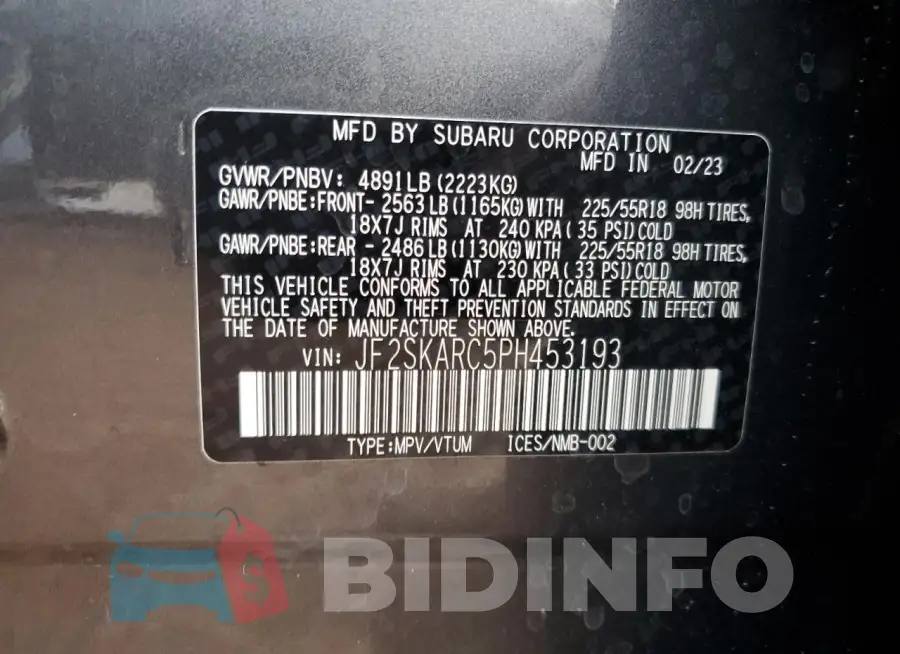 JF2SKARC5PH453193 Photo# 13